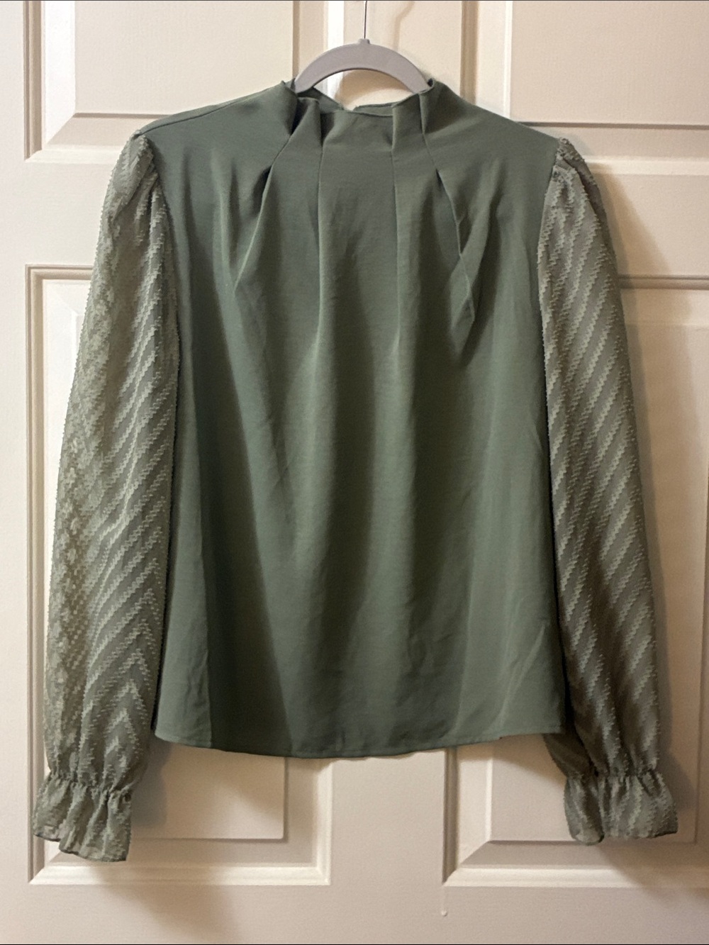 SHEIN Olive Green Sheer Textured-Sleeve Blouse